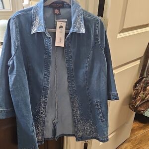 Sparkly Blue Jean Jacket with 3/4 Sleeves Isabel Halyley